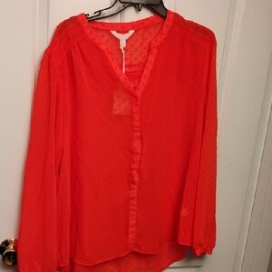 LC Lauren Conrad Red Long Sleeve Blouse with Mandarin Collar